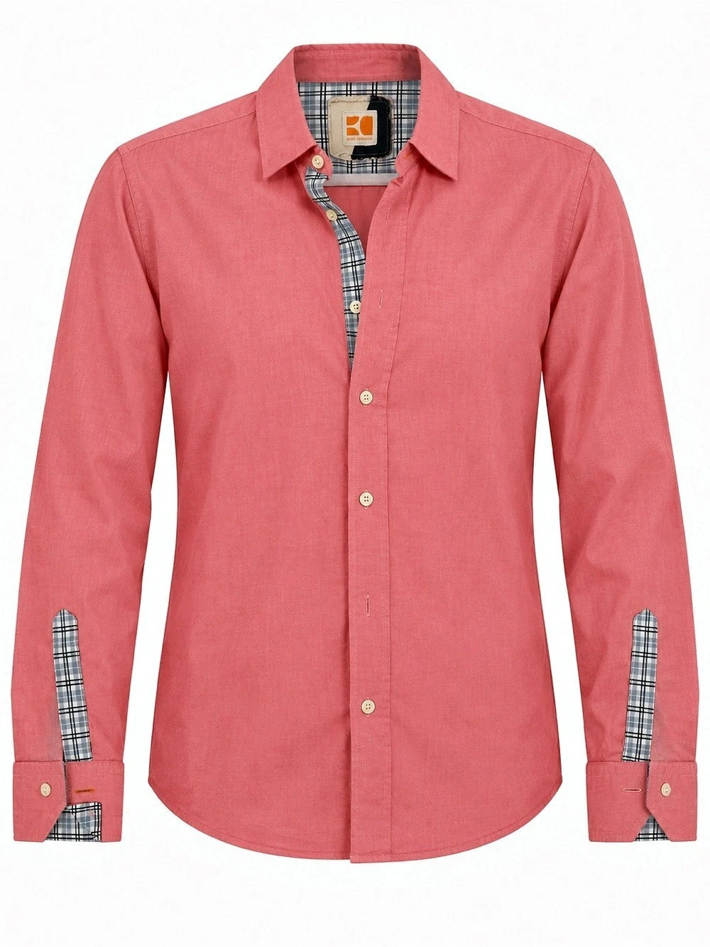 Boss Orange Plaid Casual Button Down in Coral Like New